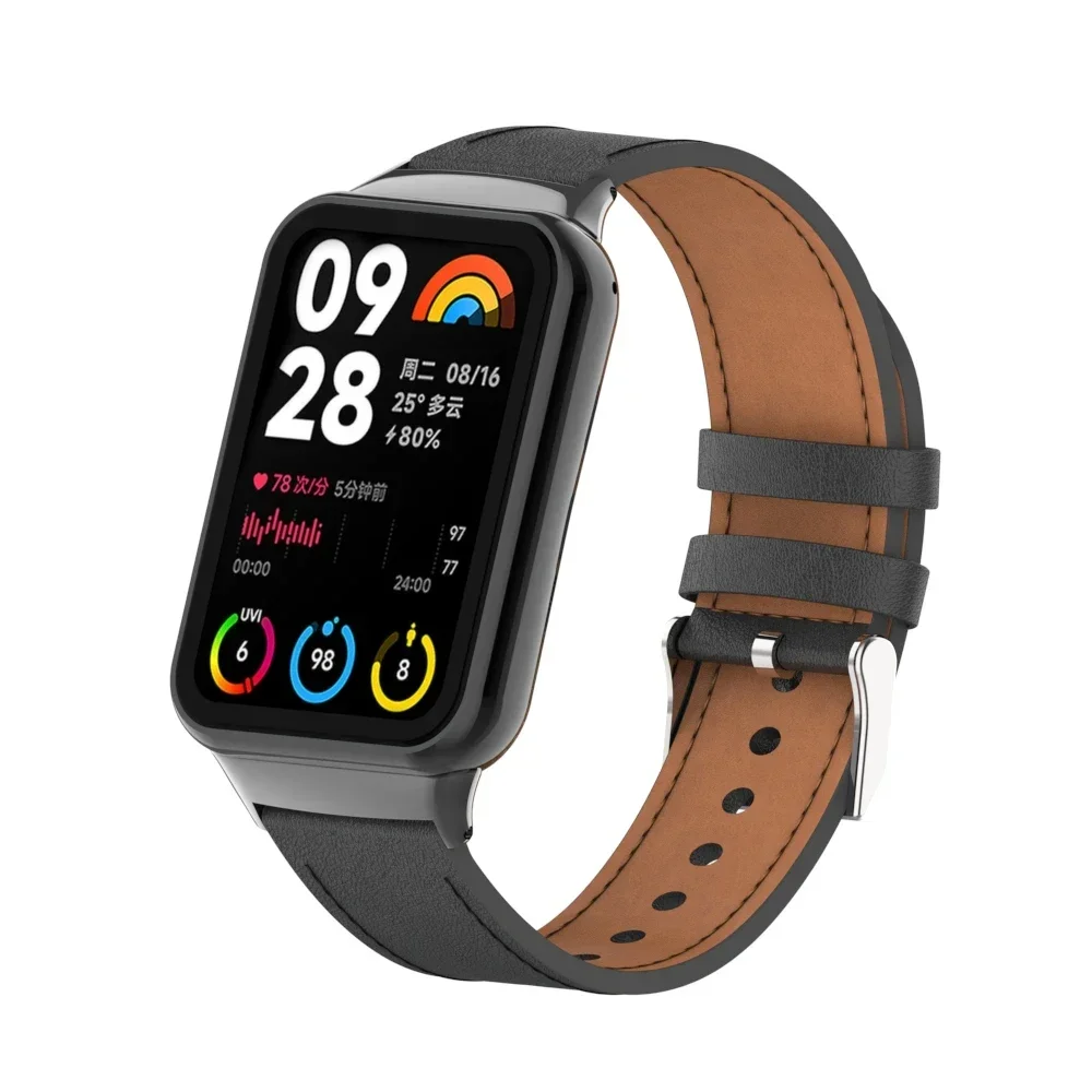 Pulseira de couro para Xiaomi Mi Band 8 Pro, Smartwatch Acessório, Pulseira, Substituição De Metal Pulseira, Pulseira