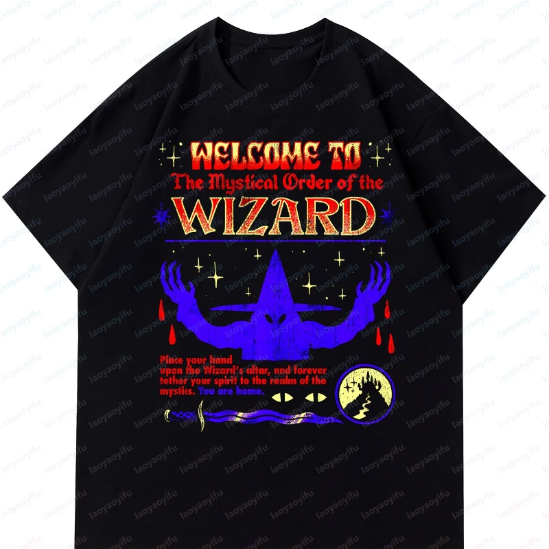 Wizard Casting Spells Printed Unisex Cotton Tshirts Casual Short Sleeve Tee Summer Spring Gothic Novelty Women Men Cool Tops