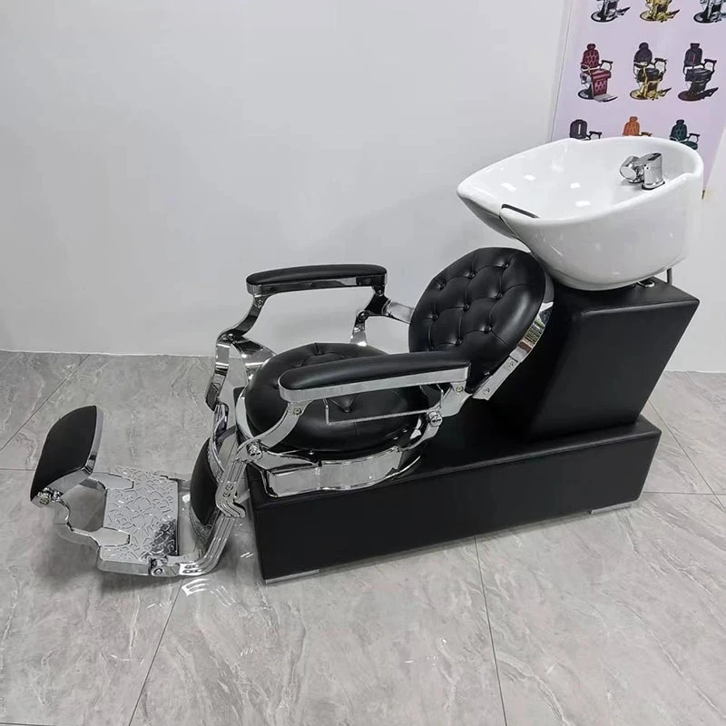Shampoo bed, semi-reclining shampoo chair for barber shop, ceramic basin for hair salon, shampoo bed.