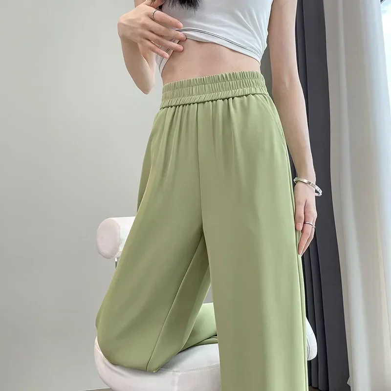 Women New Solid Colors Folds Blazer Pants Spring Summer High Waist Wide Leg Pants Chic Girl Trousers Loose Casual Straight Pant