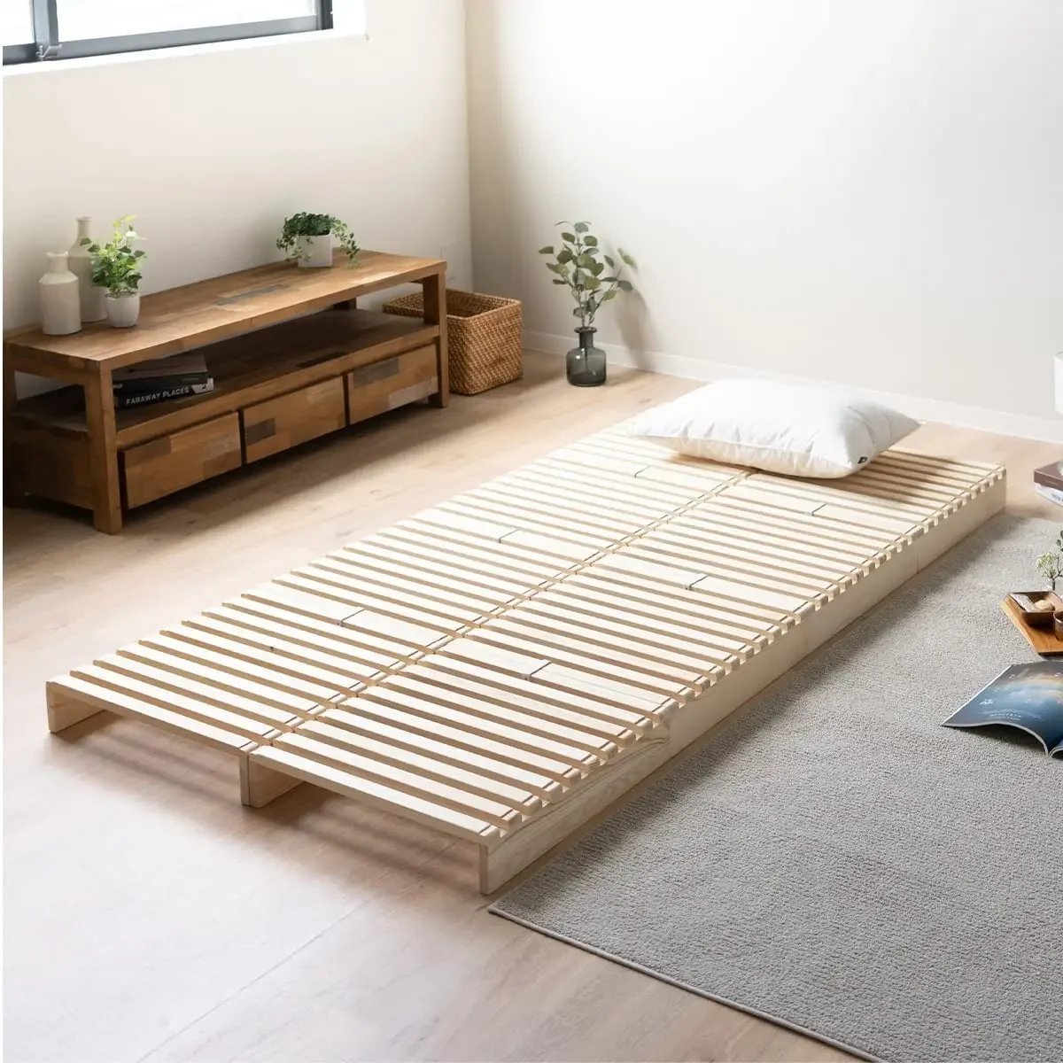 

Pallet Bed 8 Pieces Pine Wood Natural Japanese Futon Mattress Floor Sleeping Tatami Mat wooden sunoko bed