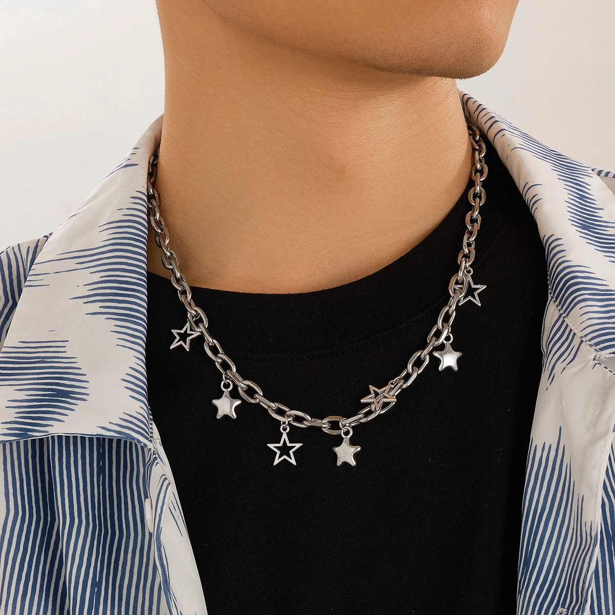 Salircon 2024 Five-pointed Star Pendant Necklace for Women Men Simple Hip Hop Clavicle Chain Necklace Spice Girls Neck Jewelry