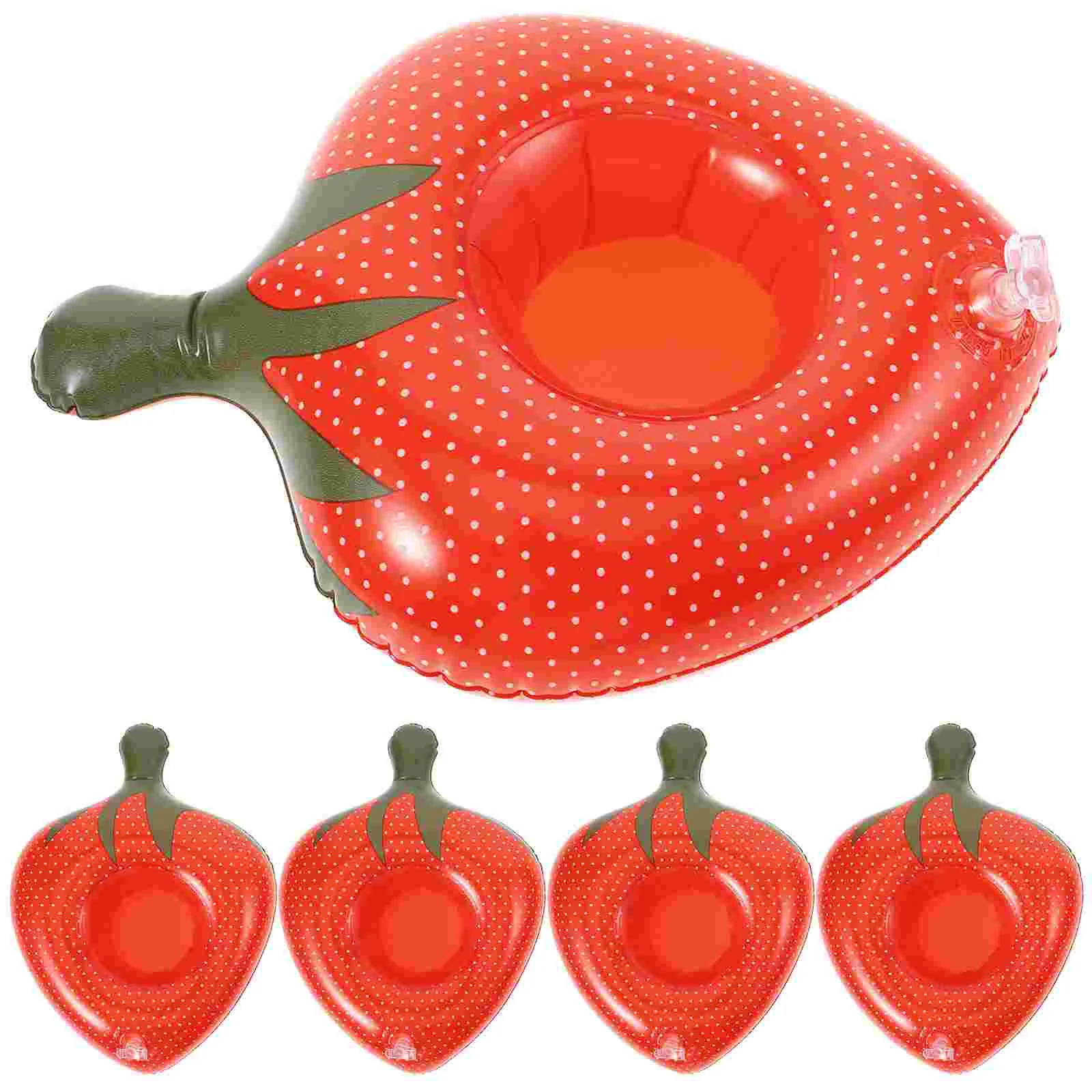 5PCS Water Beer Holders PVC Inflatable Strawberry Shape Cup Float Mats Beer Trays for Water Party Pool Beach