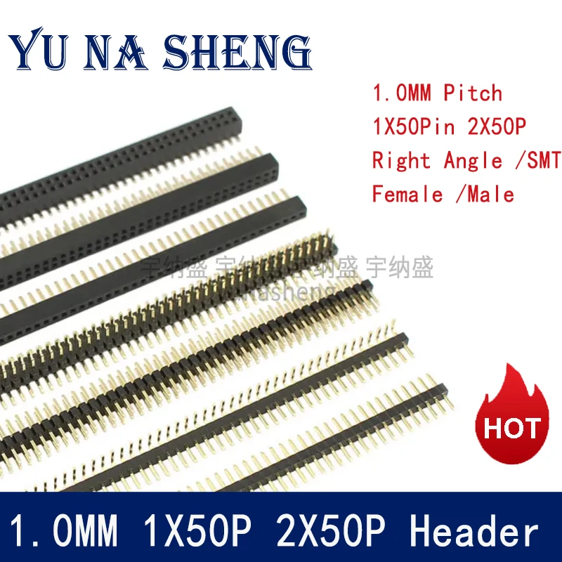 1mm 1.0mm Pitch Gold Plated 50P 1x50 2x50 Pin Female Male Header Strip Double Single Row Right Angle SMT Straight Connector