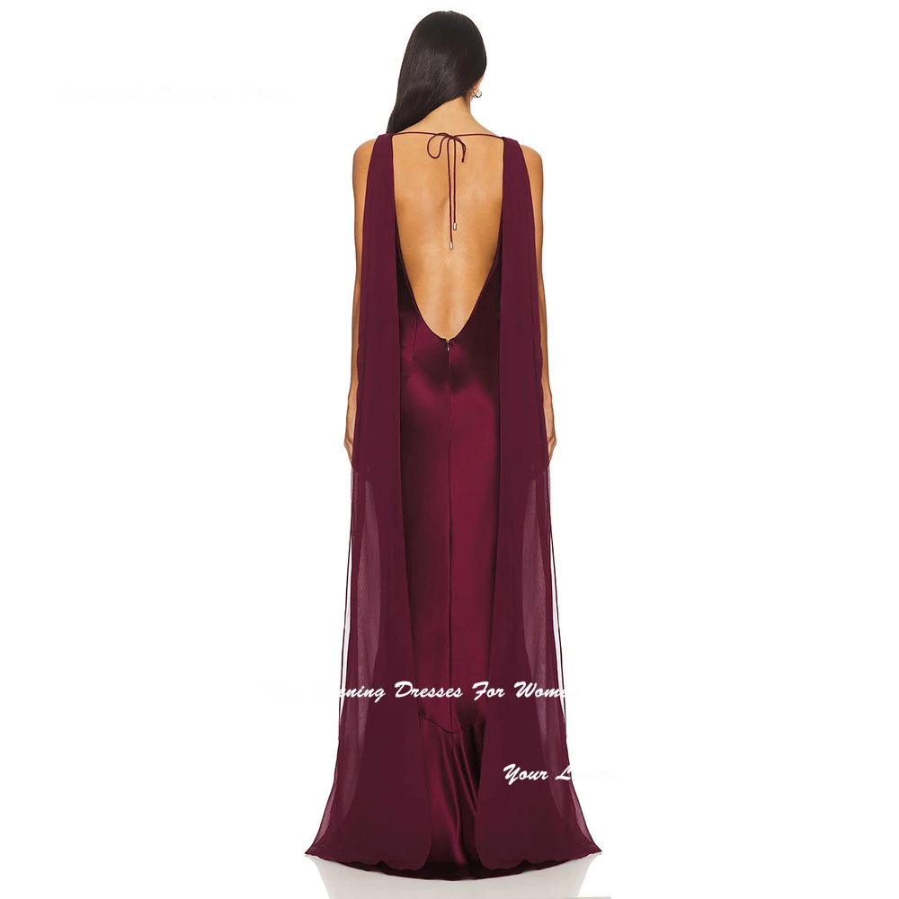 Vestidos de noite de cetim-chiffon personalizados para mulheres sexy vestidos de festa de coquetel com xale longo formal