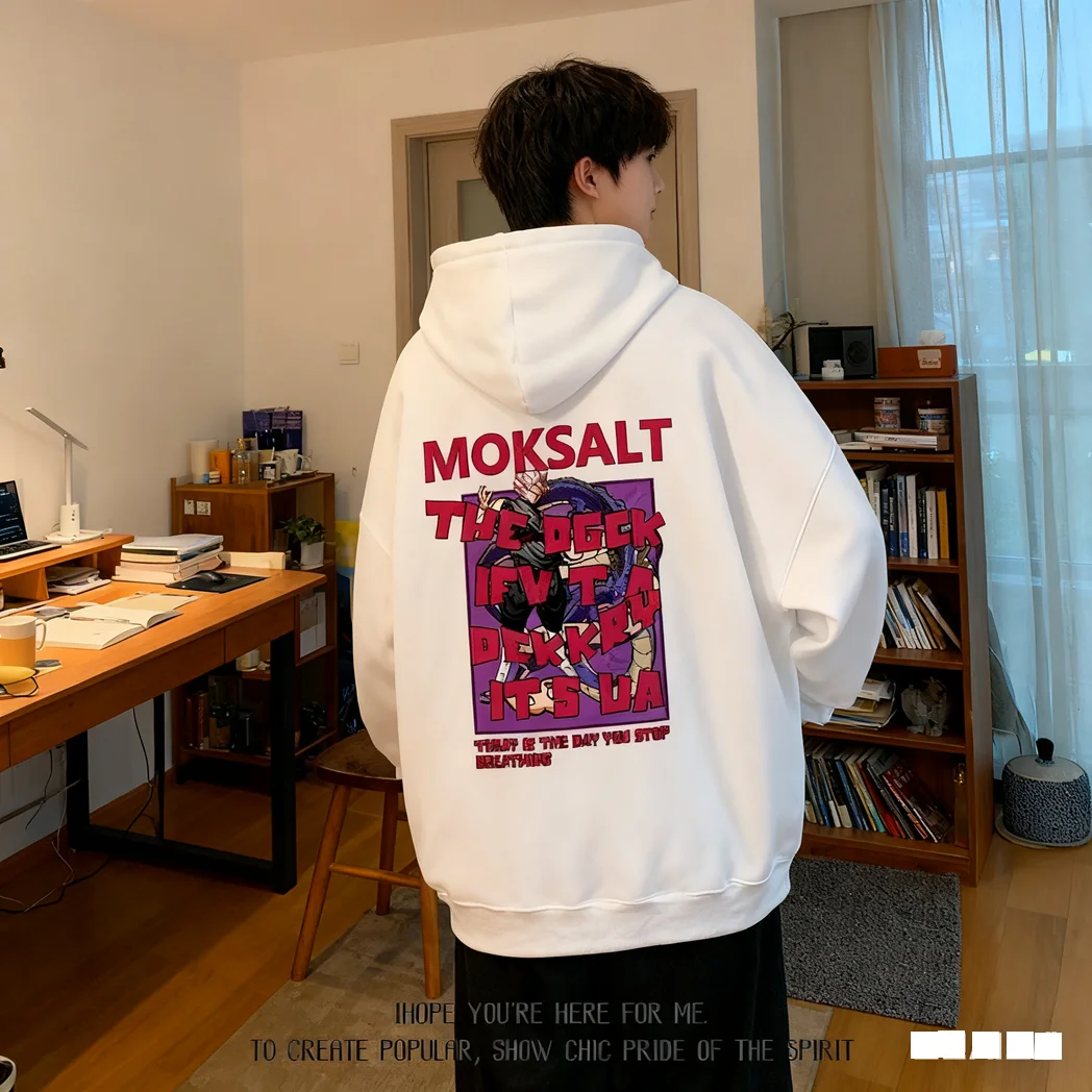 

Japanese Anime Print Unisex Cotton Hoodie Winter Riding Jacket Oversized Pullover Streetwear Harajuku Style Vintage Coat