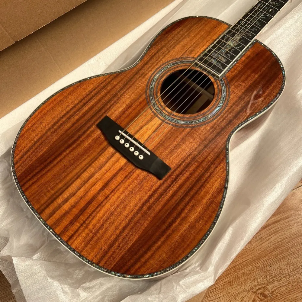 Professional Acoustic Guitar koa Top with Abalone Inlay Gold Tuners Glossy Finish 6 String Fingerstyle Guitar for Adults