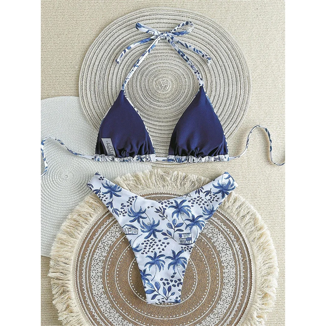 XS - L Neuer bedruckter Neckholder-Bikini, brasilianischer Bikini, Damen-Badeanzug, zweiteiliges Bikini-Set, Badeanzug für Damen, Badebekleidung, Badeanzug, Schwimmanzug V7173 – Detail 27