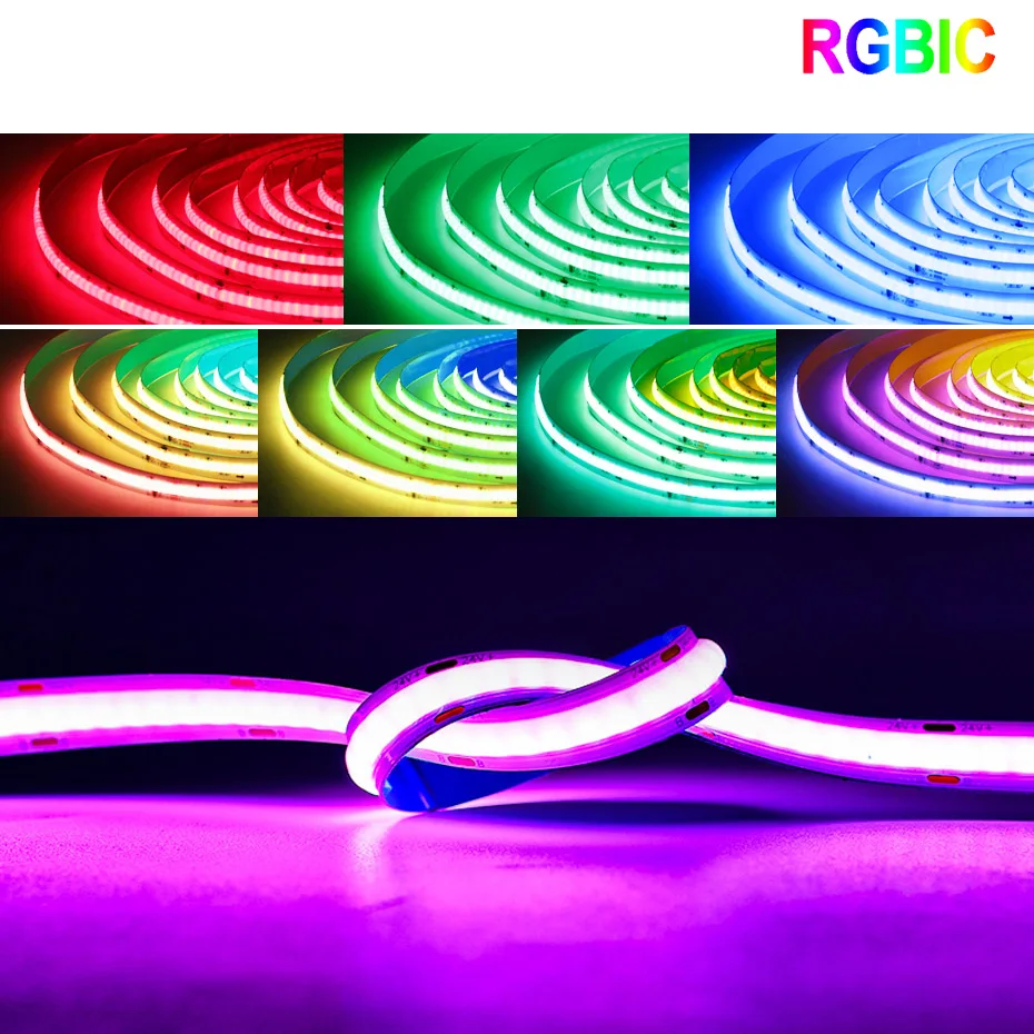 

Светодиодная лента RGBIC COB, 24 В постоянного тока, 720 светодиодов/м, супер яркая гибкая лента, эффект погони цвета мечты, можно разрезать 0,5–5 м