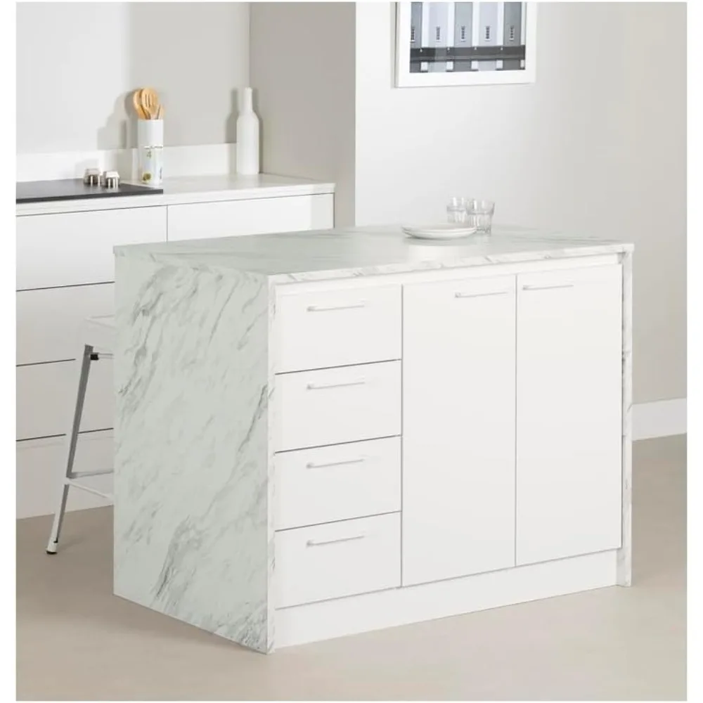 Kitchen Island,Spacious Countertop,Portable Design,Modern Kitchen Furniture,with Heavy-Duty mobile Casters and Durable Top White