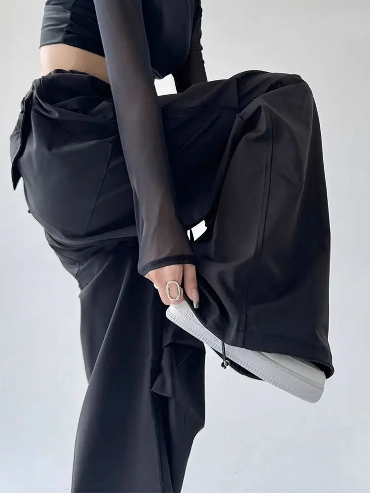 2025 nuevos pantalones americanos de pierna ancha de gran tamaño para mujer, monos informales sueltos de cintura alta de verano