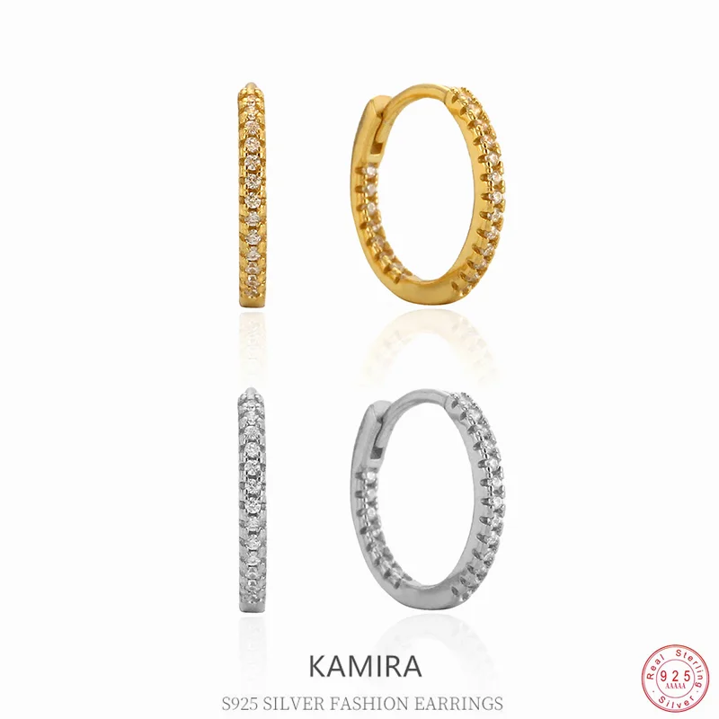 KAMIRA Real 925 Sterling Silver Simple Zircon Earrings for Women Elegant Luxury Round Hug Hoop Earrings With Jewelry Accessories