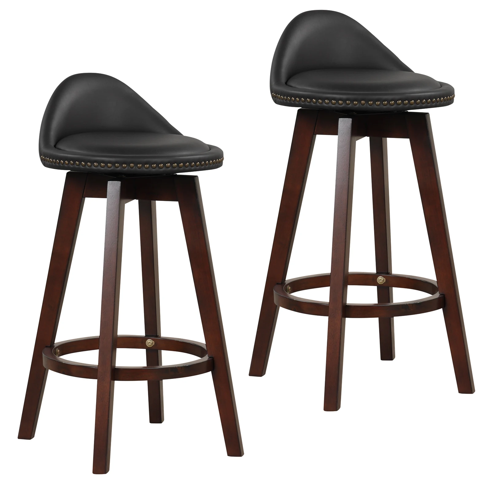 

Set of 2 Upholstered Swivel Barstools 29" Wooden Dining Chairs w/Low Back Black