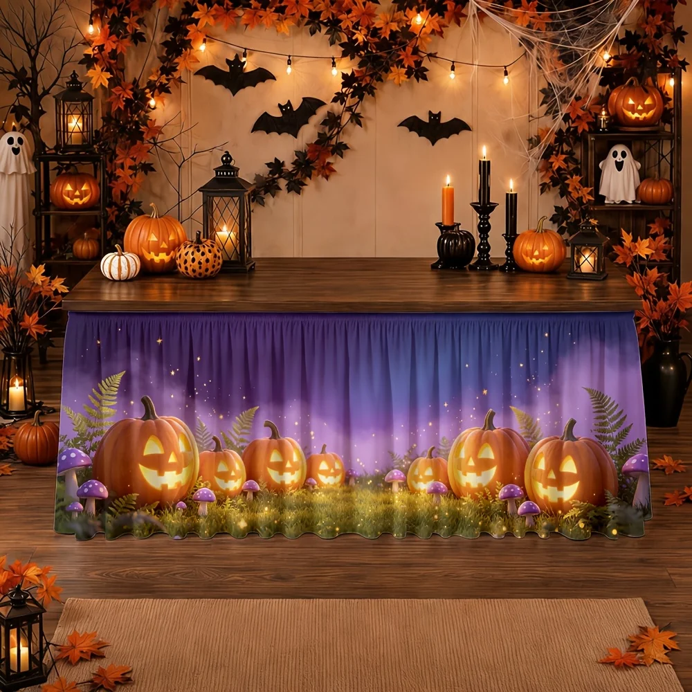 1 piece of tablecloth, Halloween pumpkin glowing lantern, purple mist forest fairy light string, autumn decorationzyc