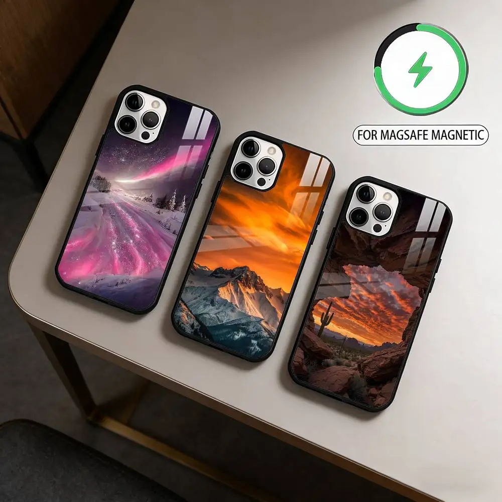 Mountains landscape Travel  Magnetic For Magsafe Wireless Charging Phone Case For iPhone17,16,15,14,13,12,11 Plus,Pro Max