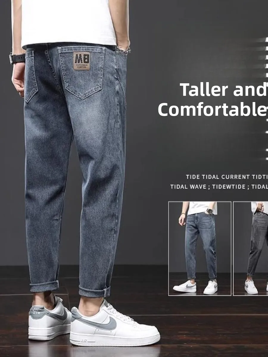 

Высококачественные мужские эластичные джинсы свободного прямого кроя, повседневные брюки, весна-осень, новинка Sle Haome, молодежные, модные