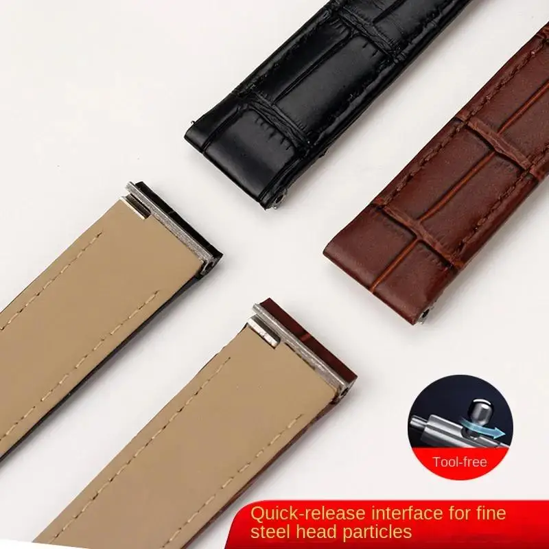 Genuine Leather and Stainless Steel Quick Release Watch Band for Cartier Santos-Dumont Series Leather Strap