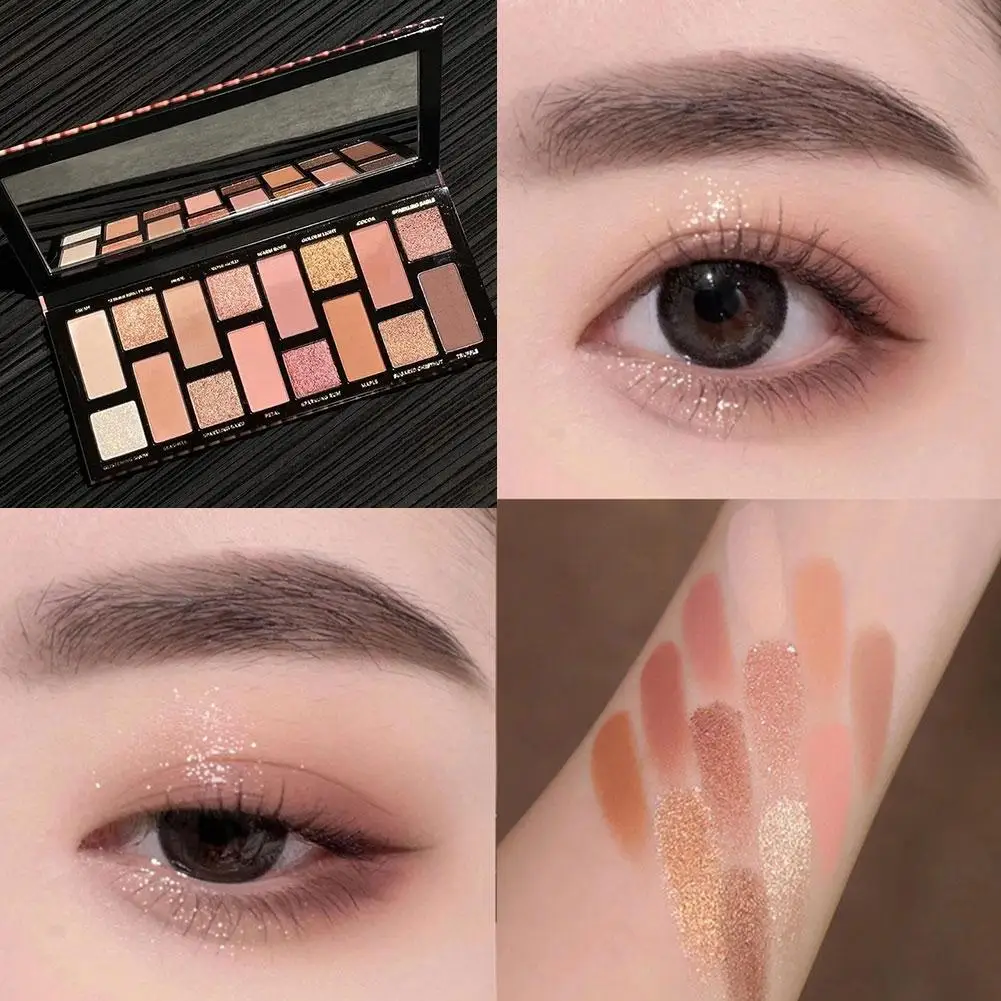 Placa de sombra de ojos de 16 colores, mate, naranja, marrón, tierra, sombra de ojos Flash, paleta de perlas, color I8v0