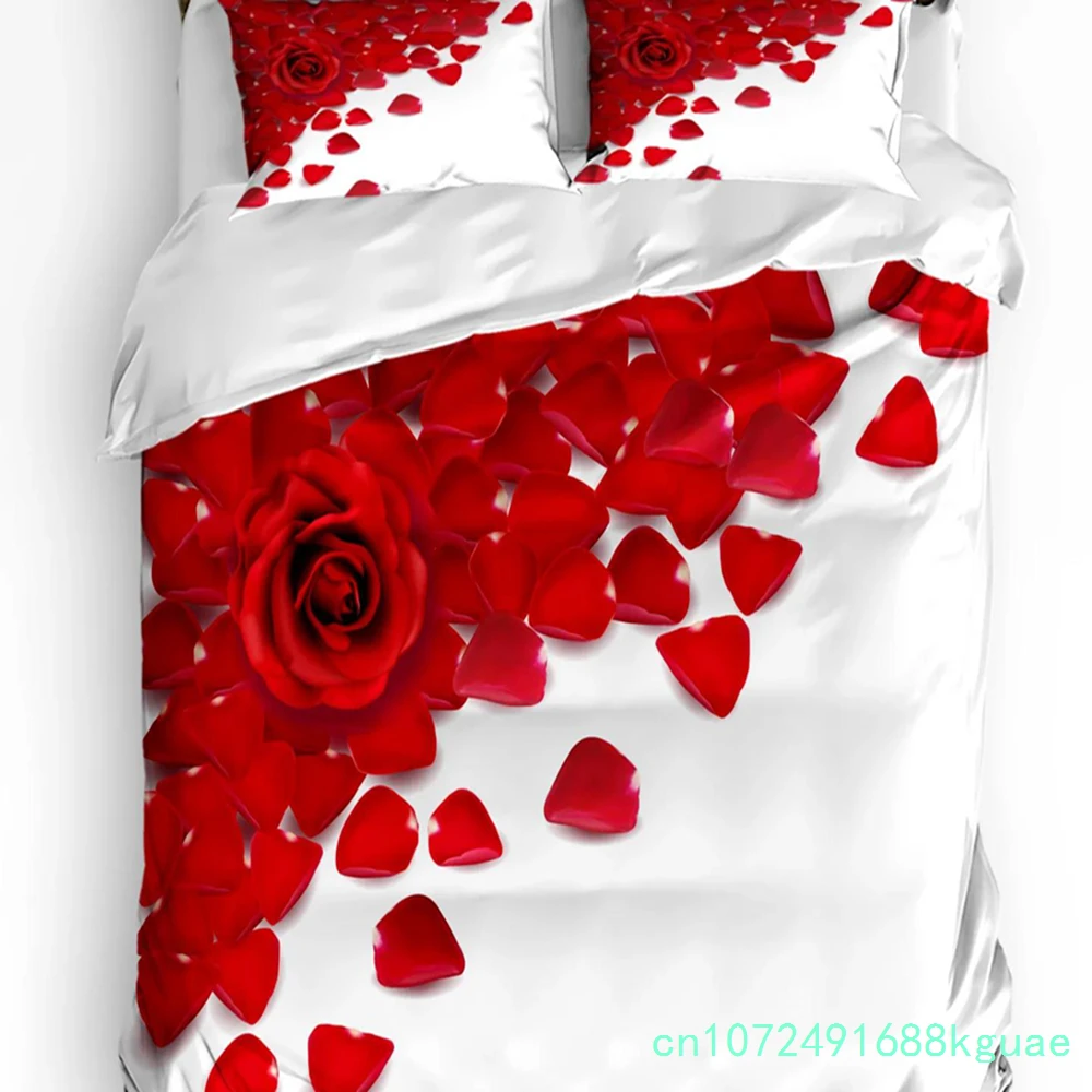 Red Rose Flower Plant White Duvet Cover Bed Bedding Set Home Textile Quilt Cover Pillowcases Bedroom Double Bedding Set No Sheet