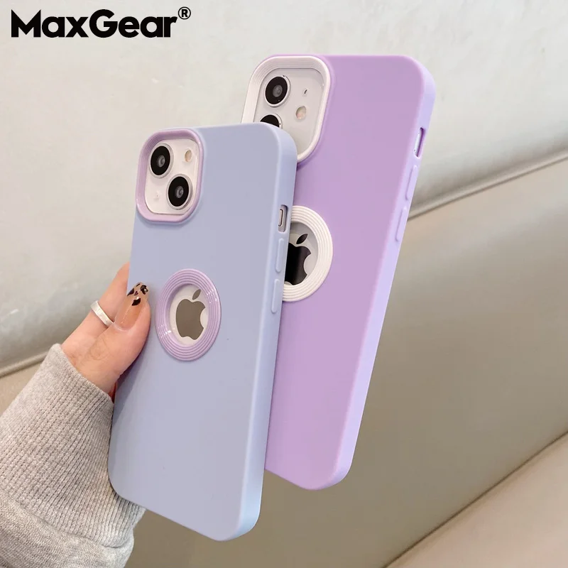 Funda de silicona suave de lujo con agujeros para iPhone 14, 13, 12, 11 Pro Max, X, XR, XS Max, 7, 8 Plus, SE 2, Color caramelo contrastante