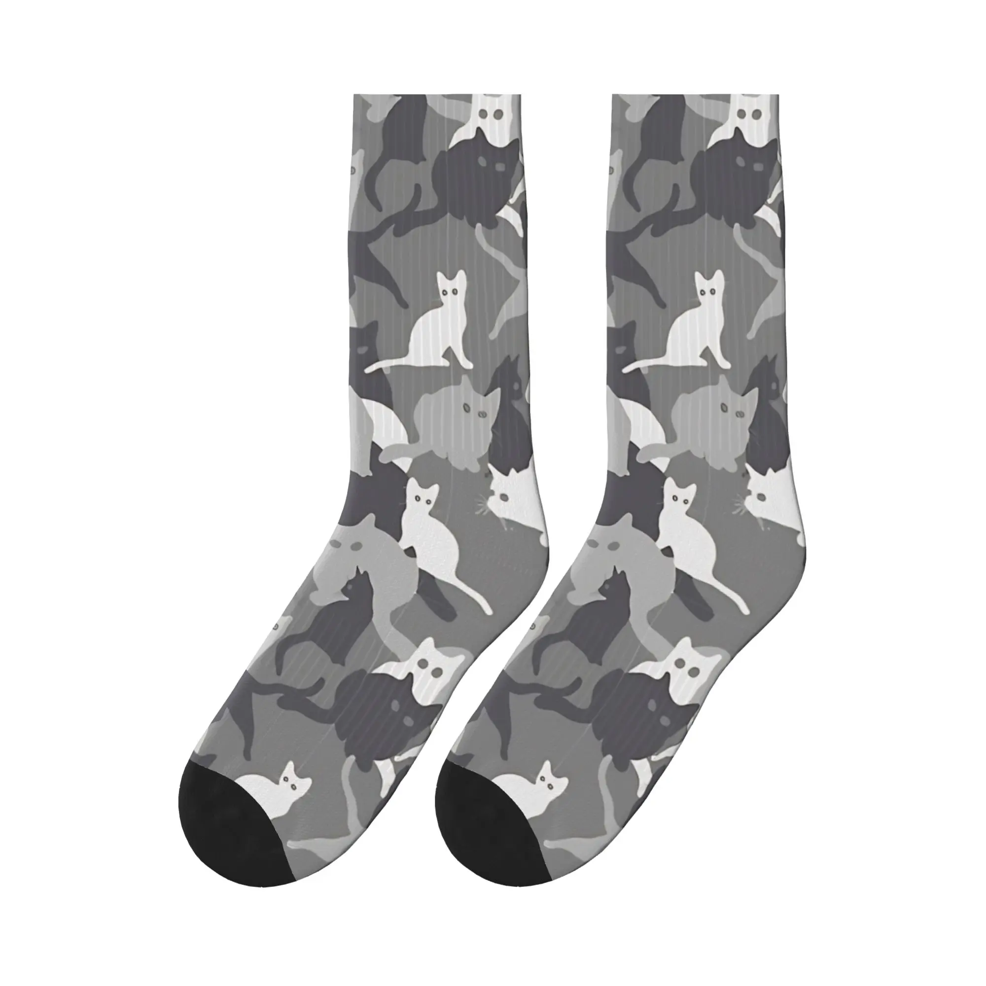 

Cute Black & Grey Cat Camo Pattern Print Socks Winter Stockings Unisex Men Warm Soft Socks Running Sports Anti Bacterial Socks