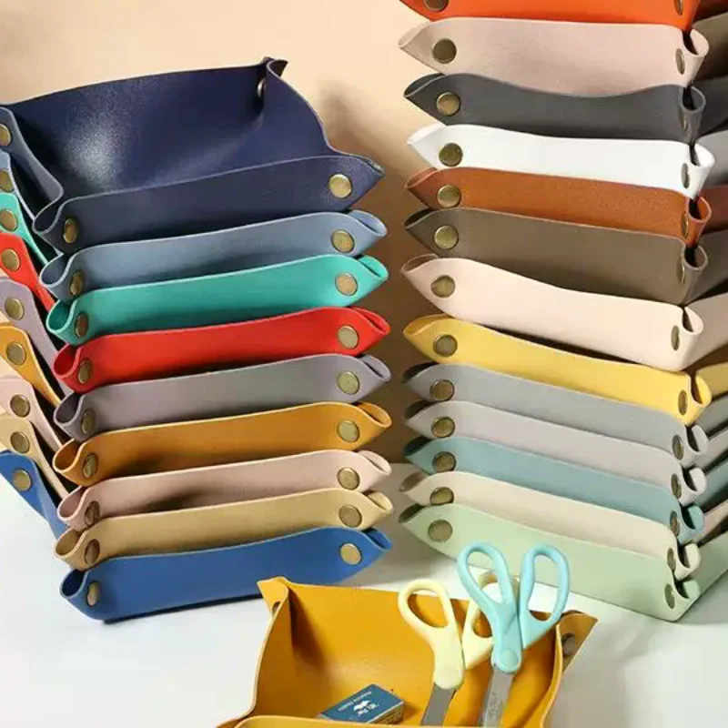 1PC New Fashionable Square Pu Leather Storage Box, Nordic Style Desktop Storage Tray
