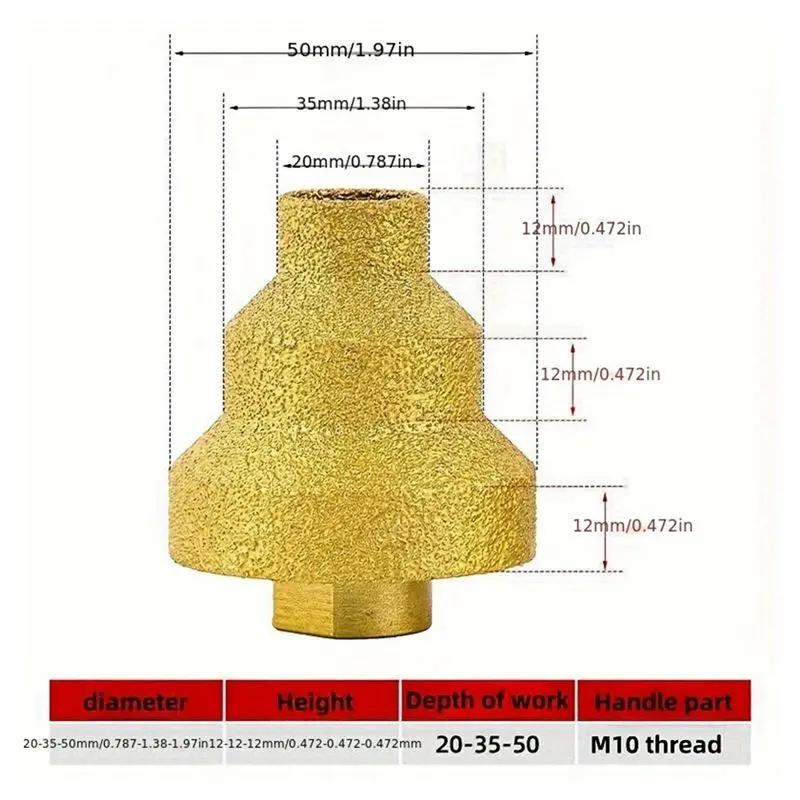 [NEWA08R】 M10 Adapter Included Diamond Brazing Cone Reamer Drill Bit Set–Sizes 20/35/50Mm, For Brickwork, Marble Drilling, Trimm