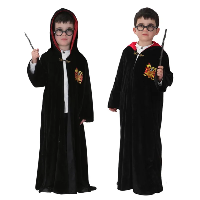 Disfraz de mago de Harry Potter, manto, varita, uniforme de Cosplay, bata escolar de Hogwarts Slytherin para hombres, mujeres y niños