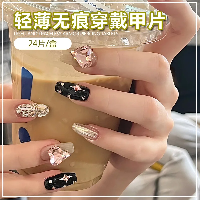 Wear Beauty Piece Handmade Hot Girl Black Autumn and Winter Flash Full Diamond Nail Sticker Finished Product Removable