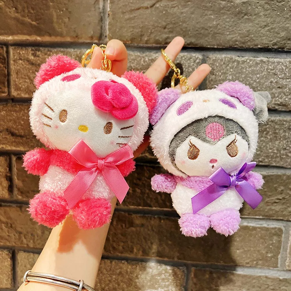 

10cm Sanrio Plushies Kuromi My Melody PC Dog Hello Kitty Keychain Anime Plush Figure Pendant Accessories Cute Animals Toys