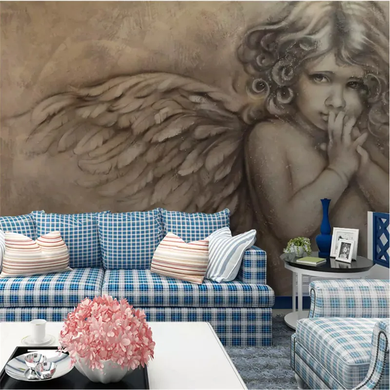 Custom Natural Color Wall Paper 3D Embossed Little Angel Wall Painting 3D Wall Murals Wallpaper Papel De Parede Home Improvement