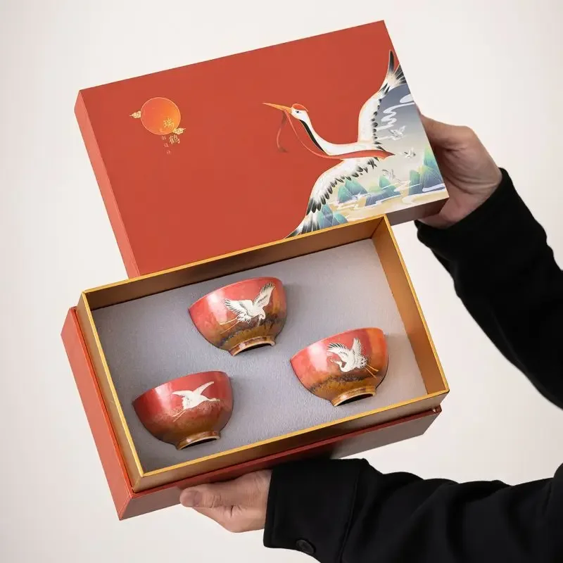 Palace Red Ruhe Tea Set Kung Fu Set Ceramic Teacup Home Retro Chinese Festive Hand Gift Box