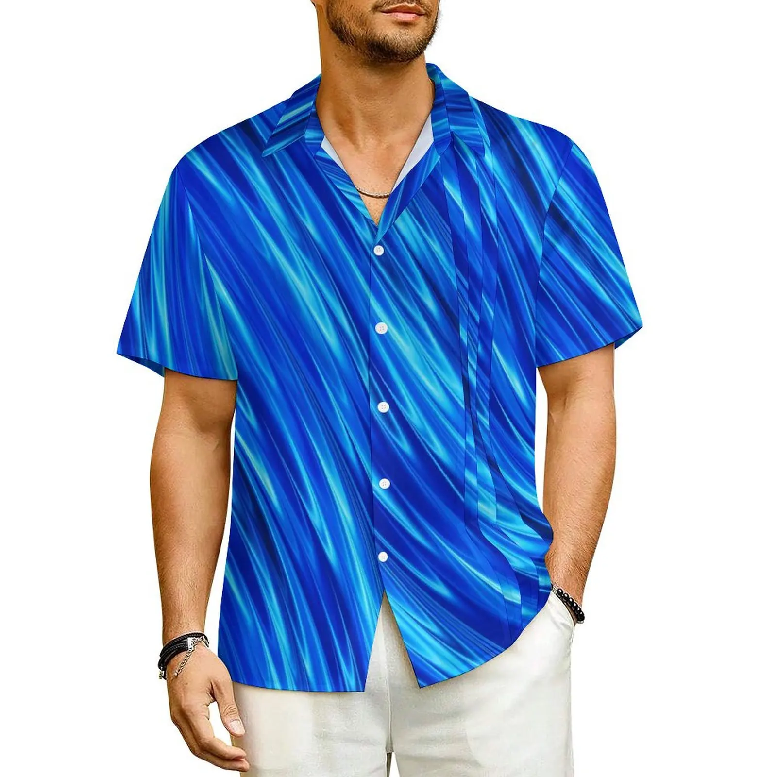 

Blue Wave Summer Shirt For Men Beach Abstract Print Casual Shirts Short Sleeve Harajuku Graphic Retro Oversized Blouses