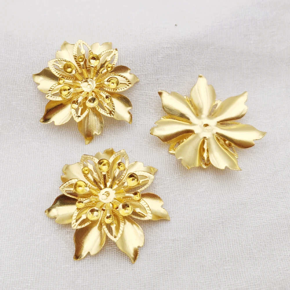 10/50 PCS diy Jewelry Accessories 37mm Gold color Metal Filigree Multi-layer Flowers Slice Charms Base Setting Making Findings