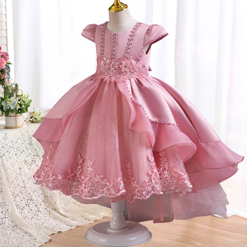 Sale Real Kids Girls Elegant Wedding Flower Girl Dress Princess Party Pageant Formal Long Sleeveless Lace Tulle 2-14 Y