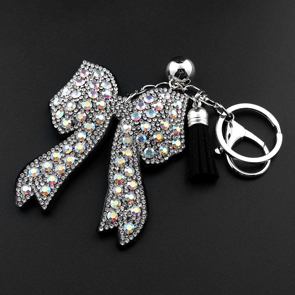 Süßer, cooler Schlüsselanhänger mit Schleife für Damen und Mädchen, voller Kristallquasten, eleganter Taschenanhänger, Schlüsselring, Schmuckzubehör – Detail 4