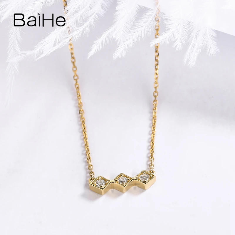 BAIHE Solid 18K Yellow Gold H/SI Natural Diamond Necklace Women Men Everyday wear Trendy Wedding Fine Jewelry Collar diamantes