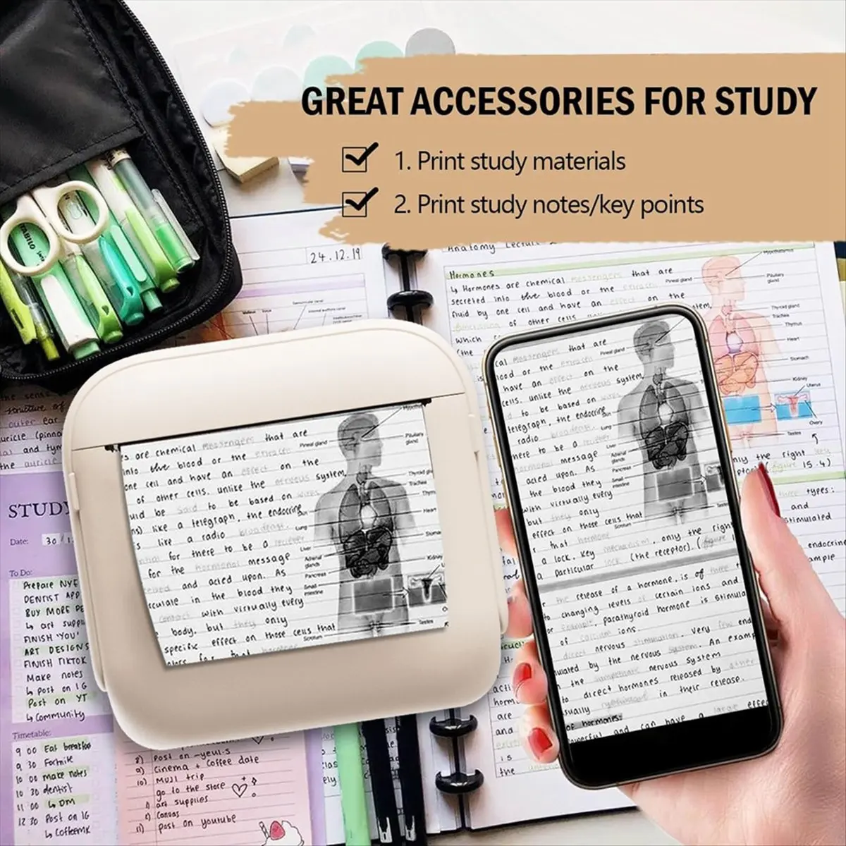 ABJS Pocket Thermal Label Printer 203dpi Wireless Sticker Photo Printer Sticker Maker Machine with 1 Rolls Paper Beige