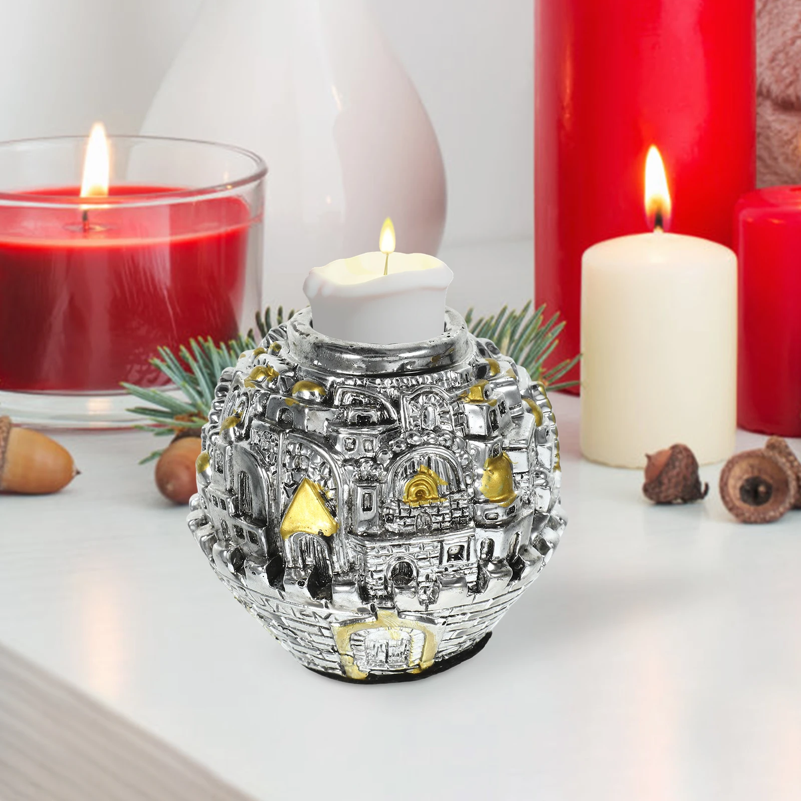 

Resin Holder Vintage Candlesticks for Home Decor Religious Gifts Tealight Holders Retro Ornaments Desktop