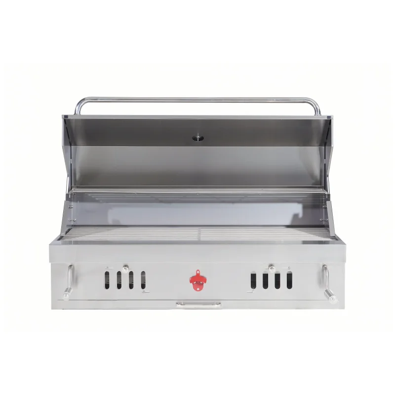 304 Stainless Steel Barbecue Grill Burner Large Multifunction Built in Charcoal Double Use BBQ Grill with Rotisserie
