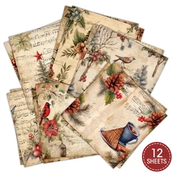 Victorian Christmas Scrapbook Paper Set,12 sheets Poinsettia Birds Santa Patterns Decorative Craft Paper for Journal DIY Crafts