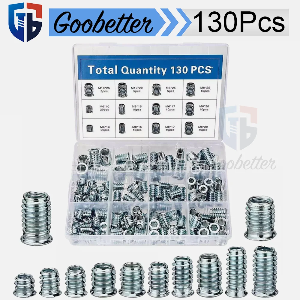 

130Pcs Hex Drive Threaded Inserts for Wood - 130 Pieces Threaded Inserts Nut Inserts Carbon Steel Blue For Wood Furniture Screw