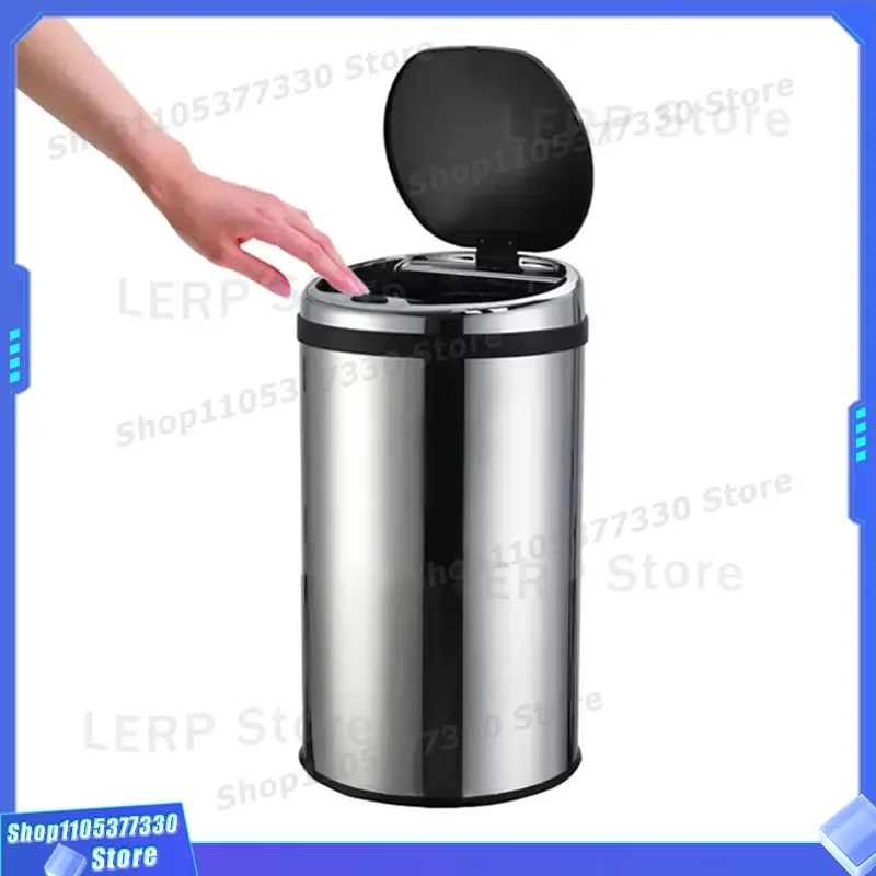30L Round Top Open Touch Trash Can Stainless Steel Painted Metal Household Kitchen Waste Bin Modern Design for Home Office