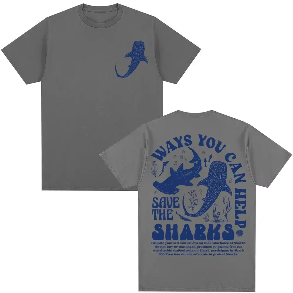 2026 Save The Sharks Umwelt-T-Shirt für Herren, Walhai-Grafik-T-Shirt, Meereskonservierung, Streetwear, Unisex, kurzärmelig – Detail 6
