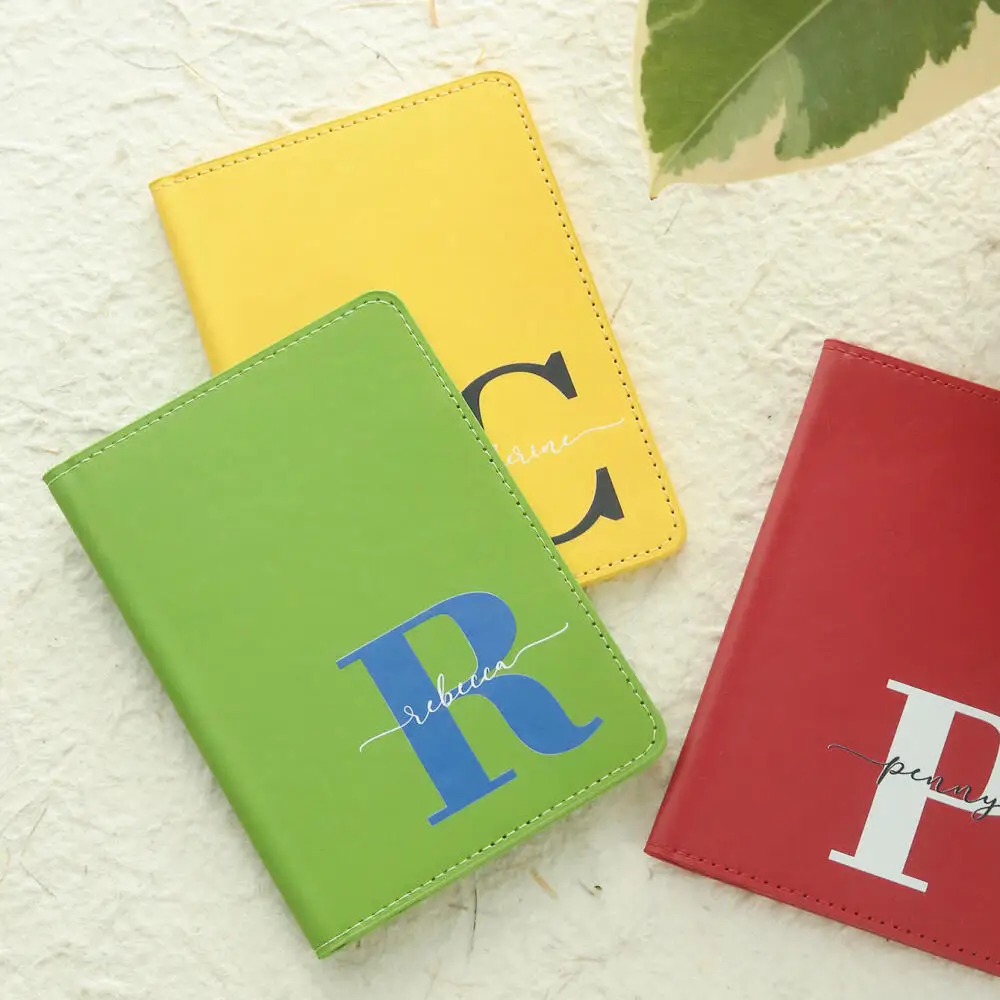 Custom Initial & Name Print Passport Cover Personalized Custom Monogram Passport Case Colorful Leather Travel Document Organizer