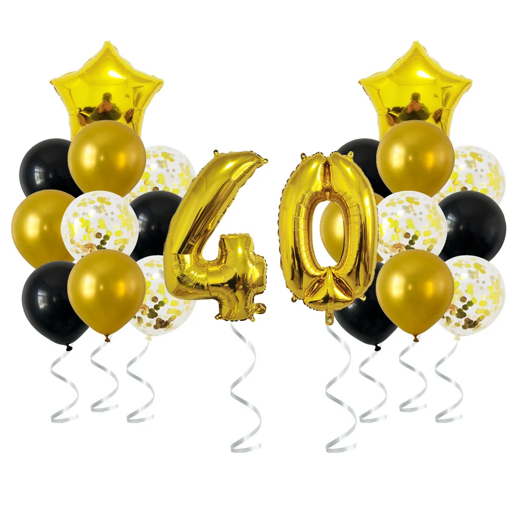 24pcs Gold Black Mixed Balloons 40th Birthday Party Decorations 40 Years Old Man Woman Birthday Decoration Anniversary Supplies