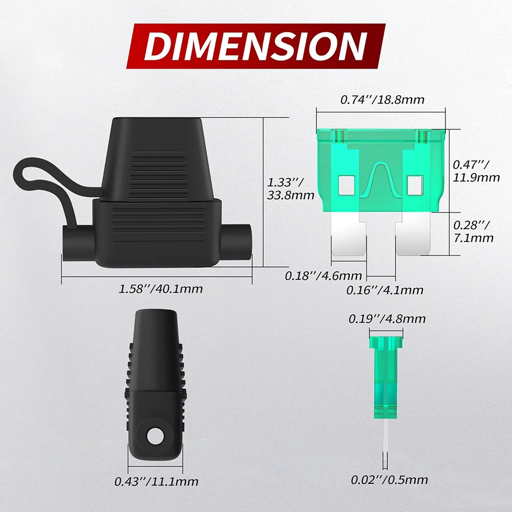 12 Gauge Inline fuse holder, ATO/ATC direct insertion 12V waterproof fuse holder, with 30 and 40 ampere medium-sized blade fuses