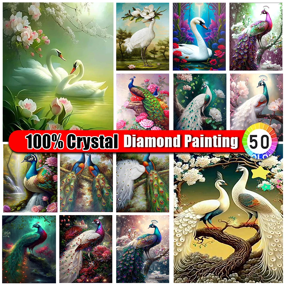 

Merdika 100% Crystal Diamond Painting Bird Peacock Diamond Mosaic Kits animal Full Square/Round Rhinestones Embroidery DIY Gift