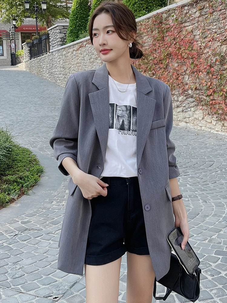 LANMREM Women Casual Blazer Notched Long Sleeves Single Breasted Pockets Design Loose Coat 2024 Verstile Clothing 2Z1006