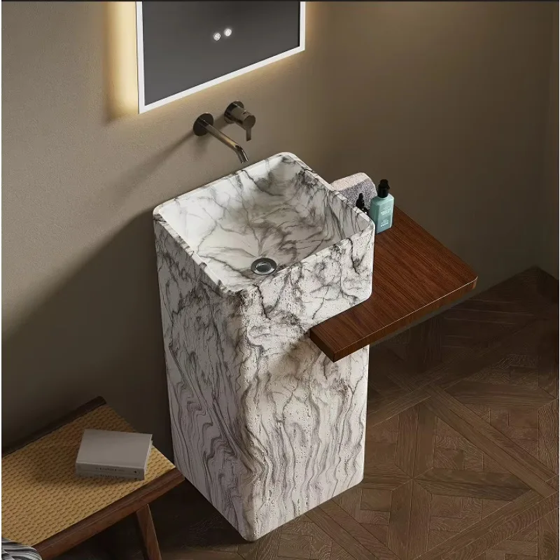 

Ancient Roman style travertine stone art column basin personalized wash basin plus table board Hotel B&B pedestal